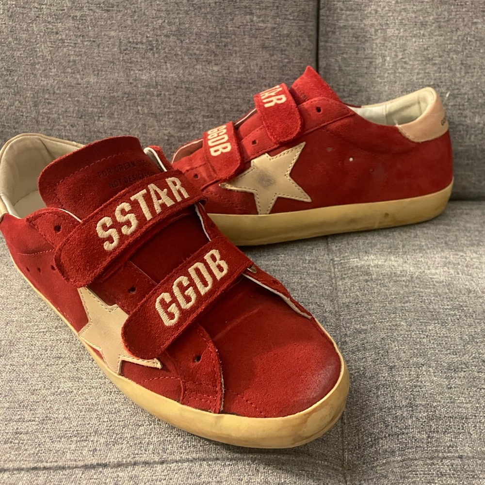 EUC Golden Goose Old School. Size 37. Red suede. White embroidered stitching.